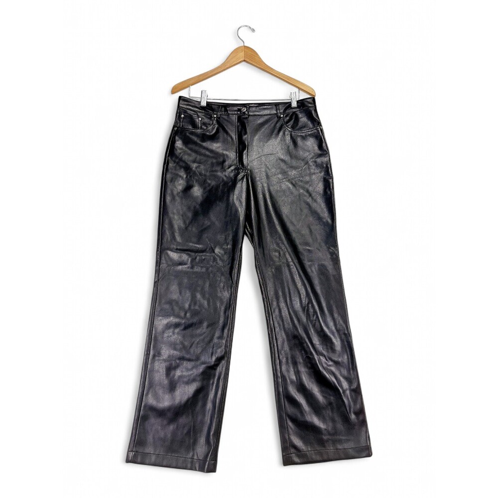 Avec Les Filles Black Leather-Look Straight Leg Pants Size L
